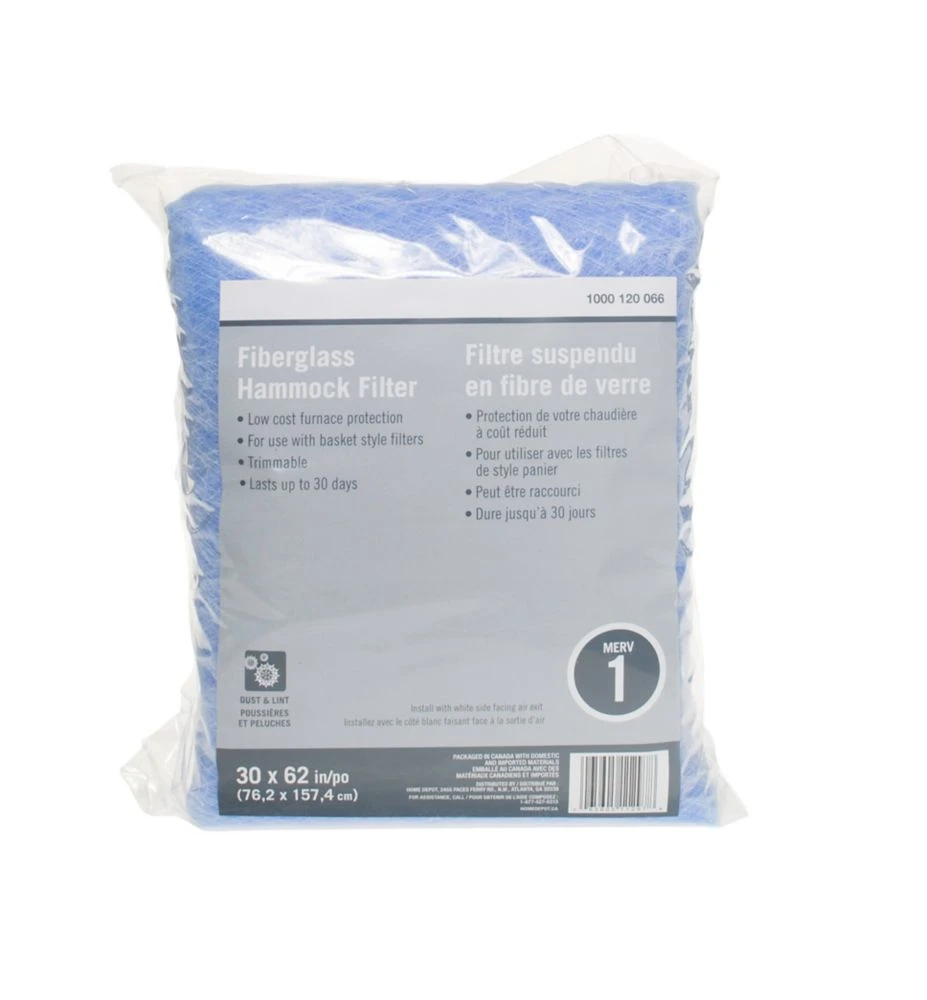 30 Inch by 62 Inch by 1 Inch Hammock Furnace Air Filter Pad with MERV 4 Rating