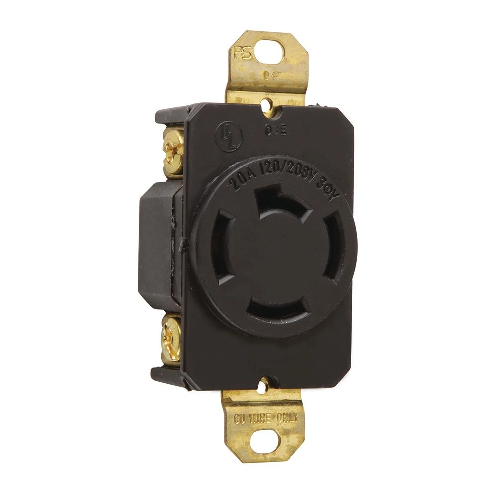 Pass & Seymour Locking Outlet, Black, Non-nema, 125/208-volt, 20-amp, Model 7410