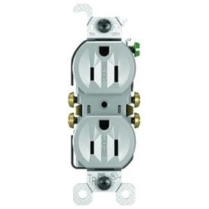Trademaster Duplex Electrical Outlet, Gray, 125 Volt, 15 Amp, Standard Size