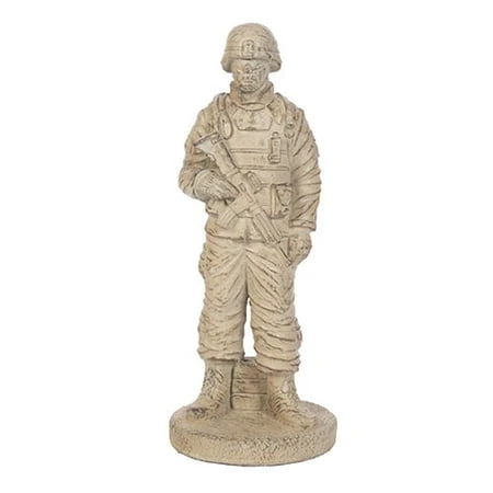 25" Standing Soldier Concrete Garden Statue In Desert Sand Brown