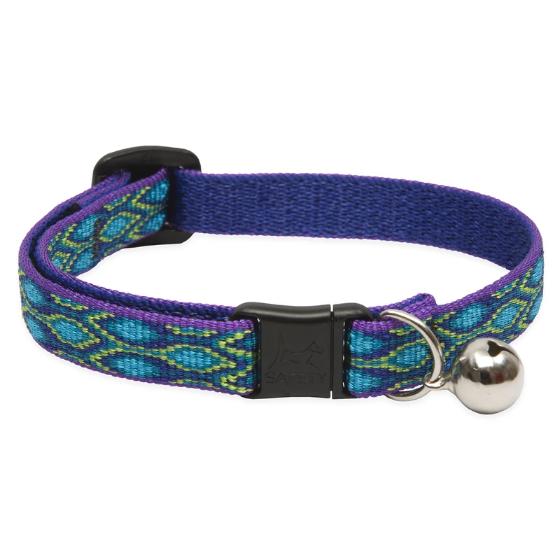 Adjustable Cat Collar with Bell and Breakaway Buckle, Rain Song Pattern, 0.5 Inch by 8 to 12 Inch