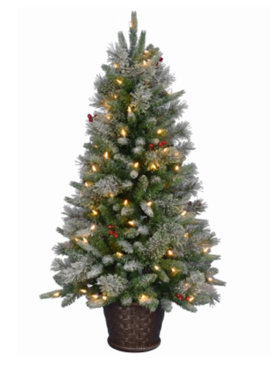 Artificial Pre-Lit Potted Pine Tree with 80 Warm White LED Lights, 4 Feet Tall