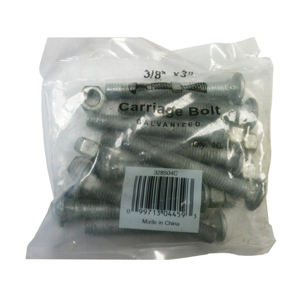 Galvanized Chain Link Fitting Carriage Bolt With Nut, 10-Pk., 3/8 x 3 In.