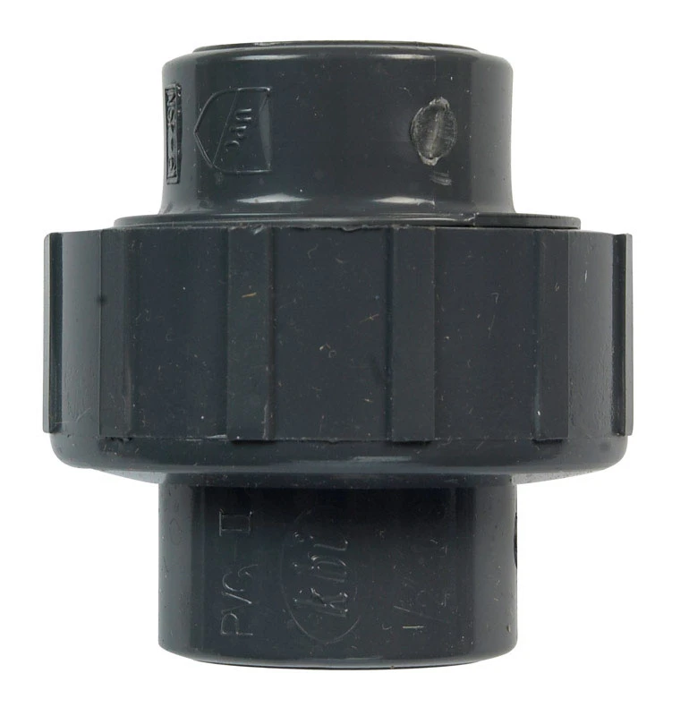 Pipe Fitting, PVC Threaded Union, Gray, 1/2 In.