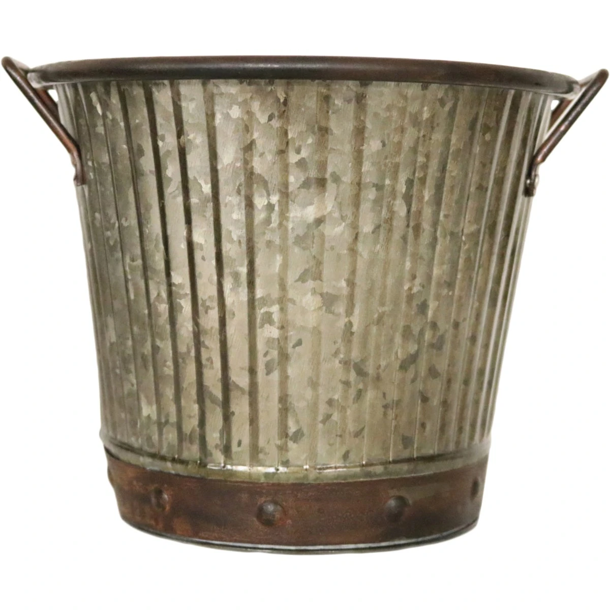 7 In. X 8.5 In. Metal Aged Mocha Washboard Planter With Handles