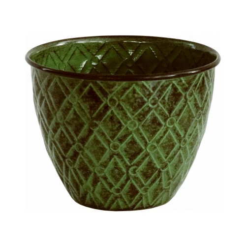 Ironstone Metal Planter with Diamond Pattern in Kale Green, 5 Inch Diameter