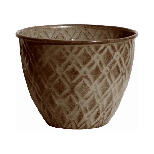 Ironstone Metal Planter with Diamond Pattern in Greige Color, 5 Inch Diameter