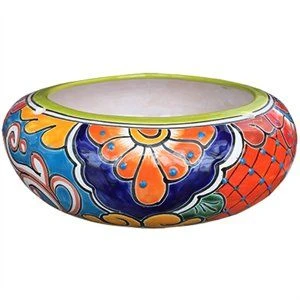 Ceramic Planter, Donut, Double-Fired, Hand-Painted, 11 x 4 In.