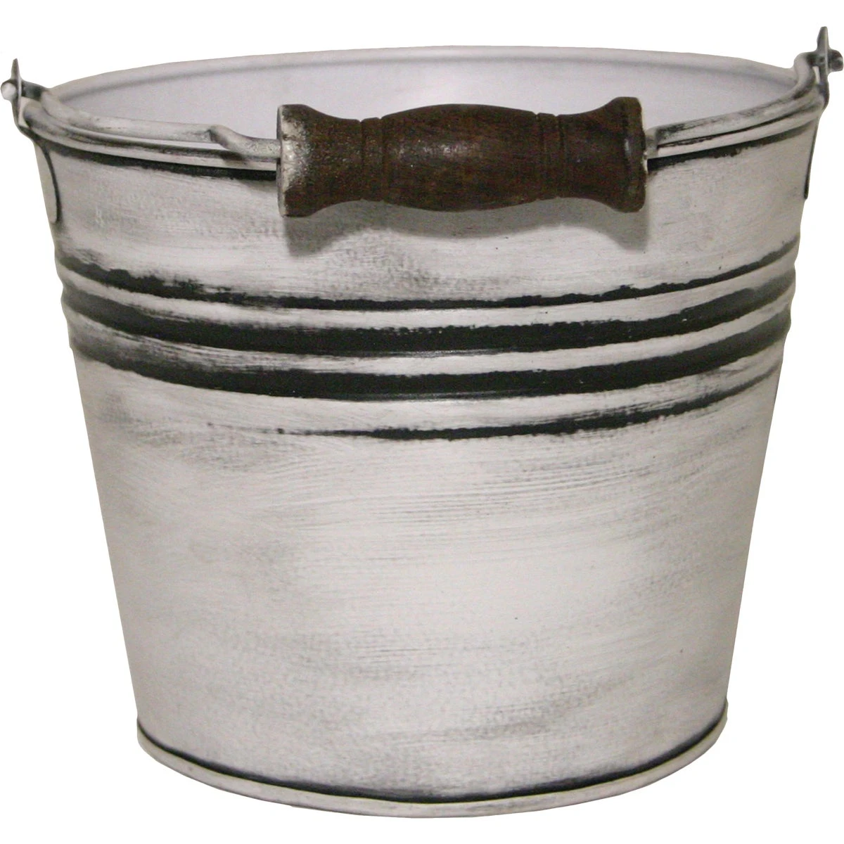 Vintage 6 In. Rustic White Banded Galvanized Metal Planter With Handle