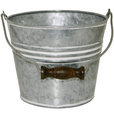 6 Inch White Wash Banded Metal Planter with Handle