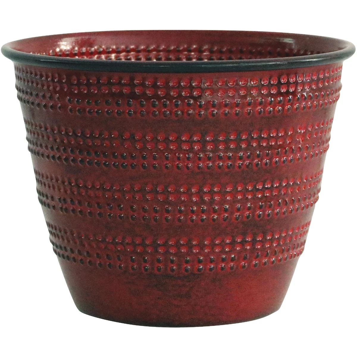 Ironstone Metal Planter with Cobblestone Pattern in Sangria Red, 6 Inch Diameter