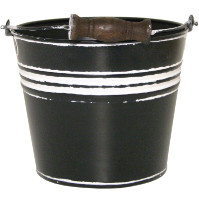 Charcoal Banded Metal Planter with Handle, 6 Inch Diameter