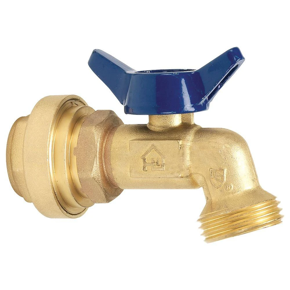 Hose Bibb Valve, Quarter Turn, Push Fit Connection, 1/2 Inch Male Thread by 3/4 Inch Hose Size