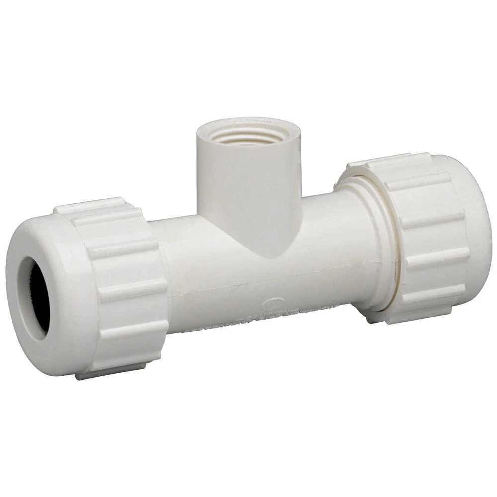 Schedule 80 PVC Compression Tee Fitting, 3/4 Inch by 1/2 Inch