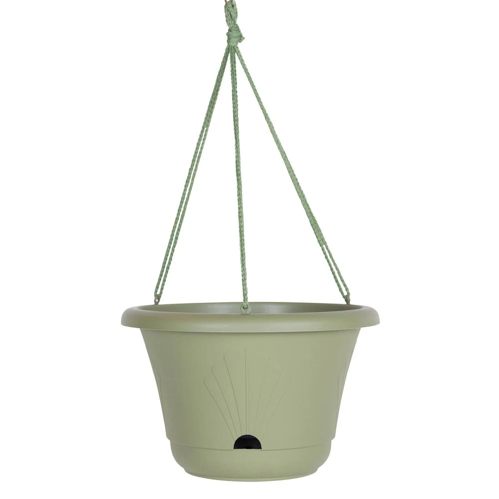 Lucca 13-inch Self-watering Hanging Basket In Living Green With Macrame Hangers