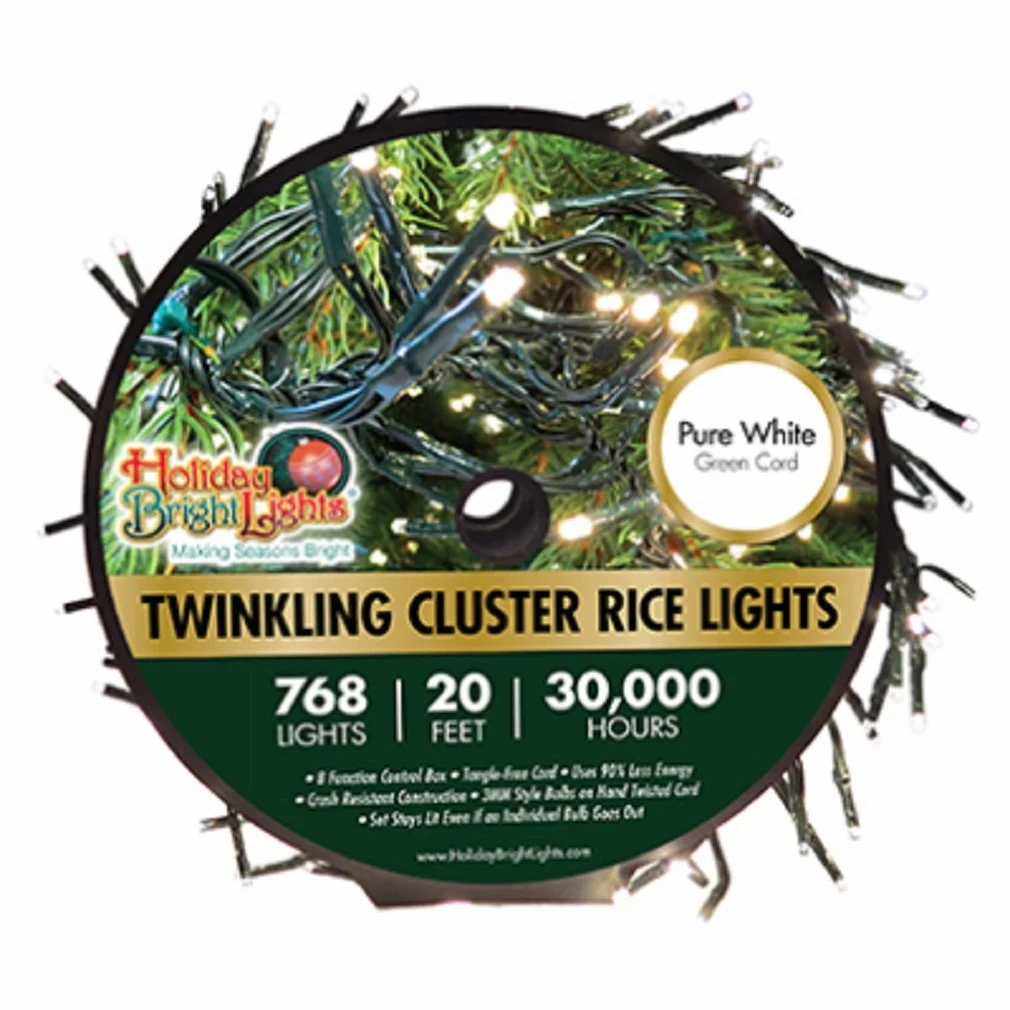 Pure White LED Cluster Rice Light Set, 768 Count, 20 Feet Long