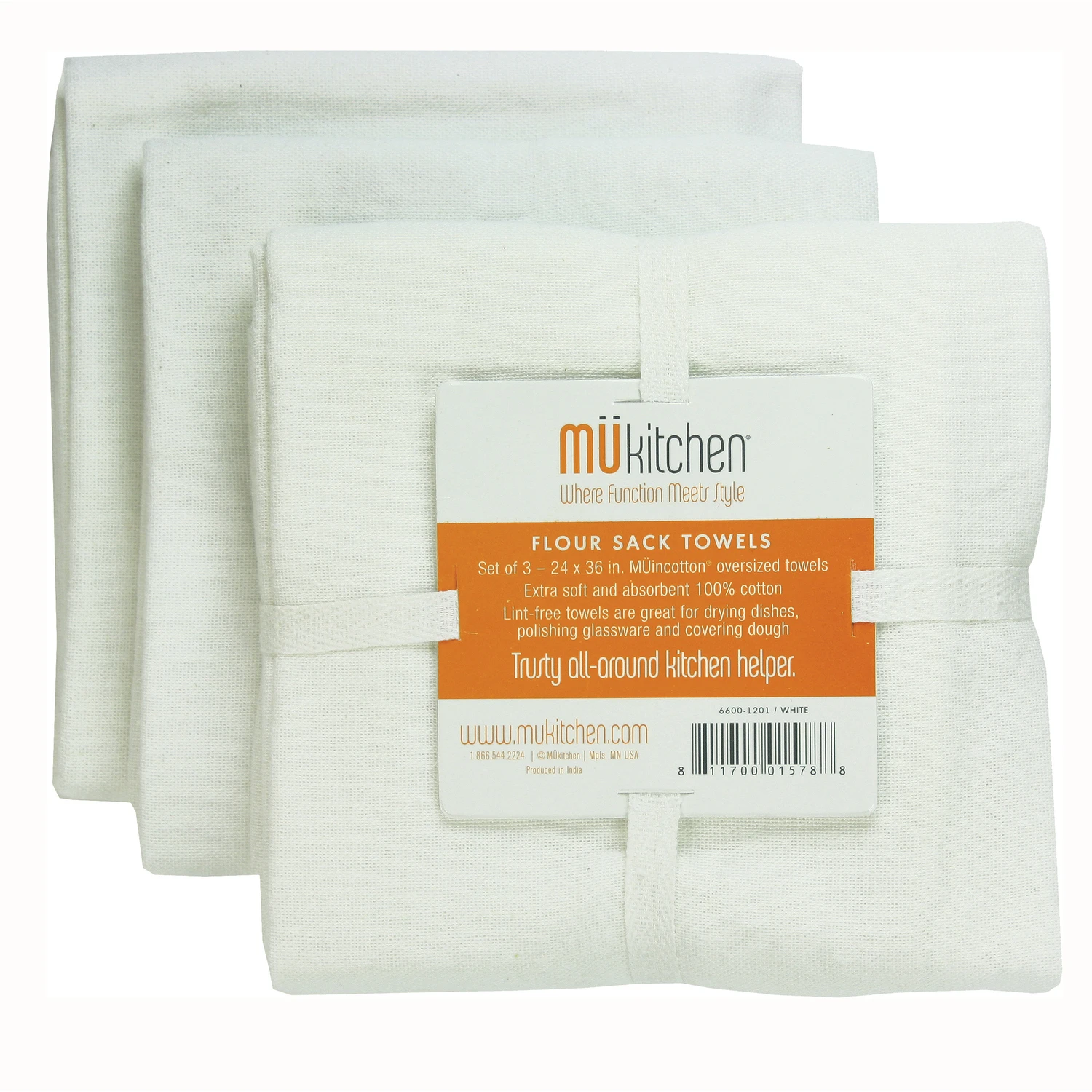 Flour Sack Towels, White Cotton, 24 x 36-In., 3-Pk.