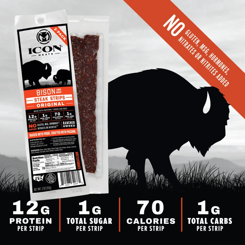 2 Oz. Icon Bison Steak Strip Original - High Protein Snack