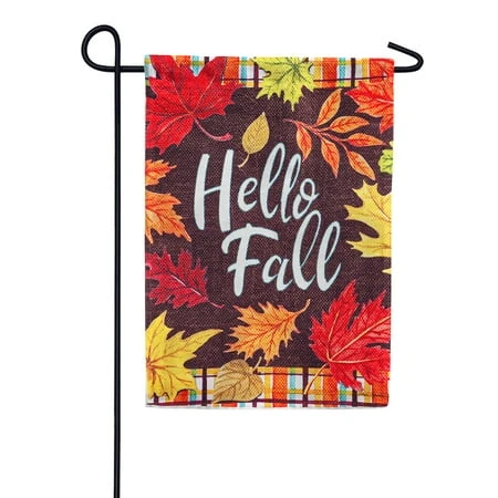 Plaid Hello Fall Garden Flag - Textured Suede, Multicolor Design