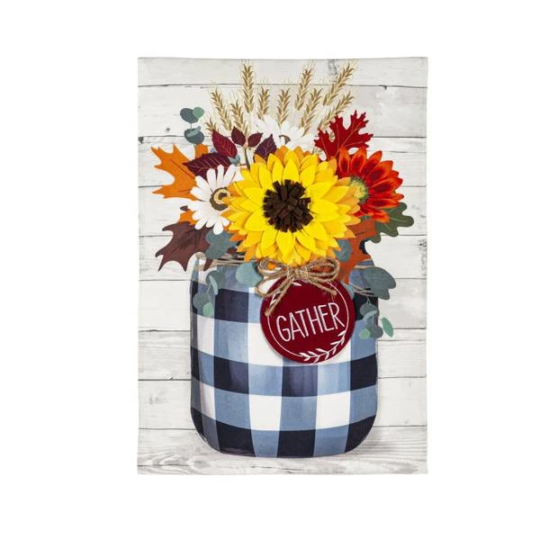 FALL CHECK MASON JAR GARDEN FLAG