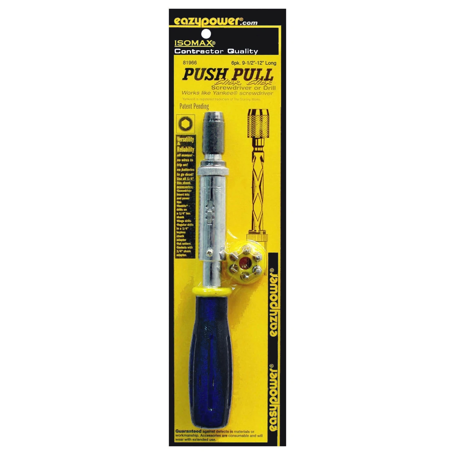 Push Pull Ratcheting Screwdriver Adjustable Length 9.5 to 12 Inches
