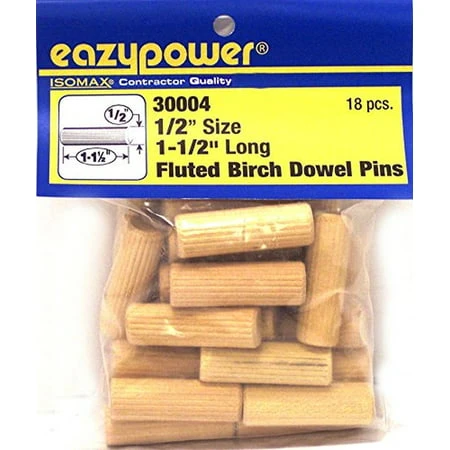 Dowel Pin, Fluted, 1/2 x 1-1/2-In., 18-Pk.
