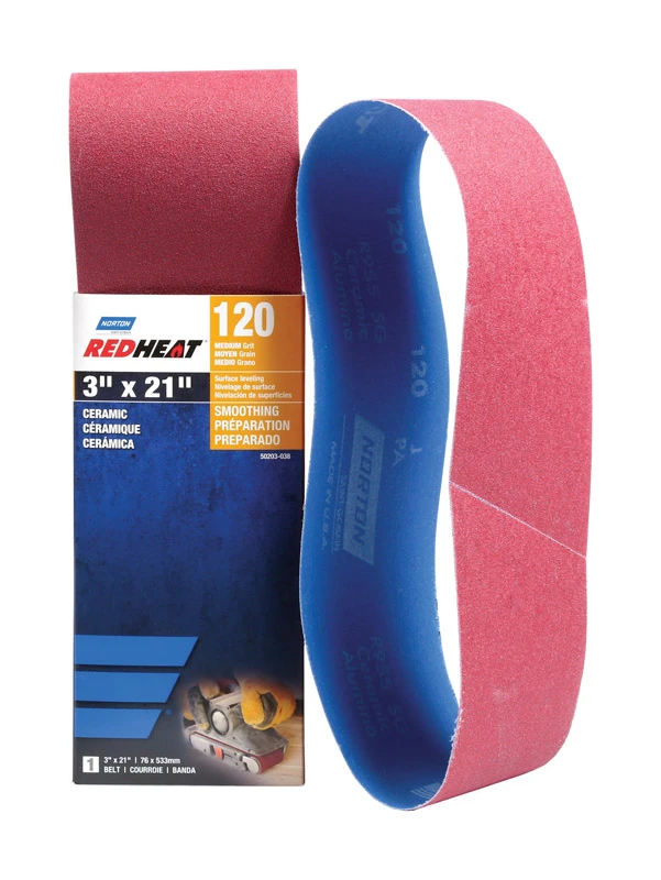 Red Heat Resistant Ceramic Sanding Belt, 120 Grit, 3 Inch by 21 Inch