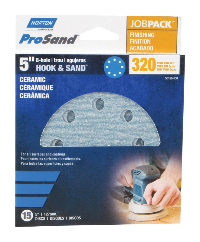 Orbital Sanding Disc, 12 Hole, Hook & Loop, 320-Grit, 5-In., 15-Pk.