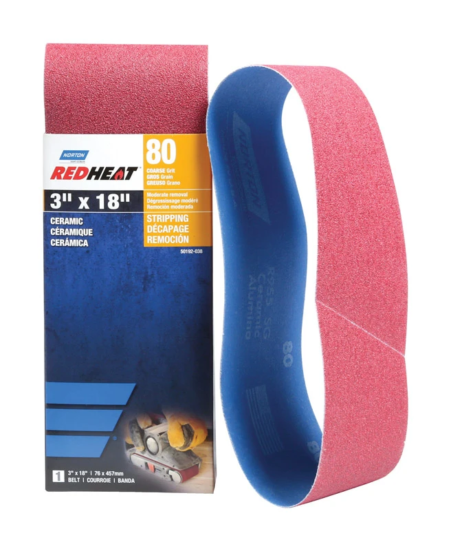 Red Heat Ceramic Sanding Belt, 80-Grit, 3 x 18-In.