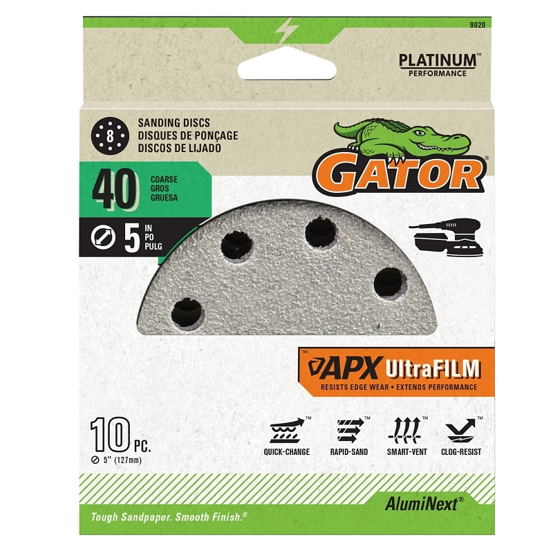 APX Ultrafilm Sanding Discs, Hook & Loop, 40 Grit, 5 In., 10-Pk.