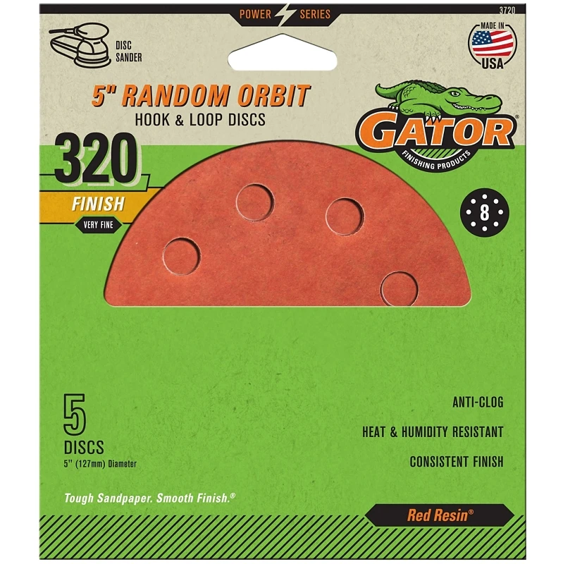 5-Pk., 8-Hole 320-Grit Vented Sanding Disc