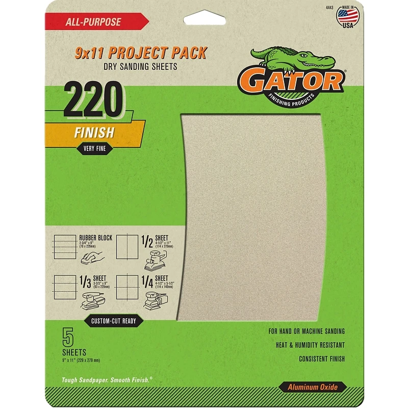 Sandpaper, Extra Fine 220-Grit, 9-In. x 11-Ft., 5-Pk.