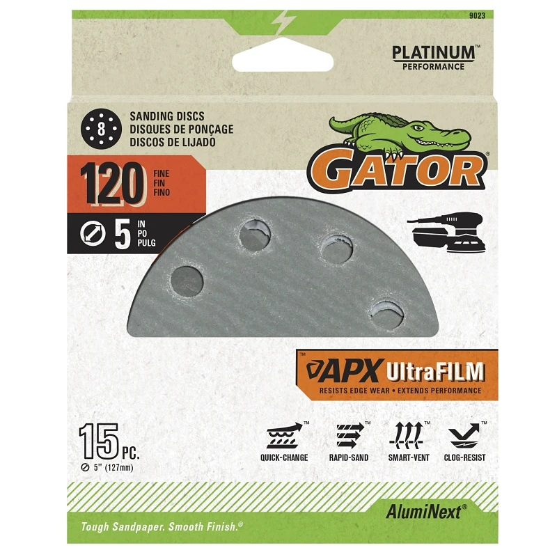 APX Ultrafilm Sanding Discs, Hook & Loop, 120 Grit, 5 In., 15-Pk.