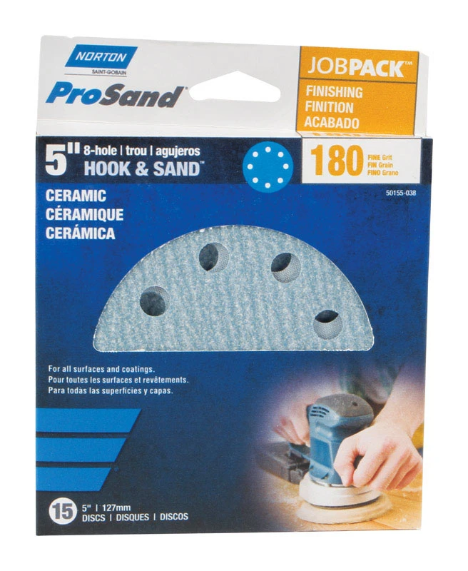 8-Hole Ceramic Sanding Discs, 180 Grit, 5-In., 15-Pk.