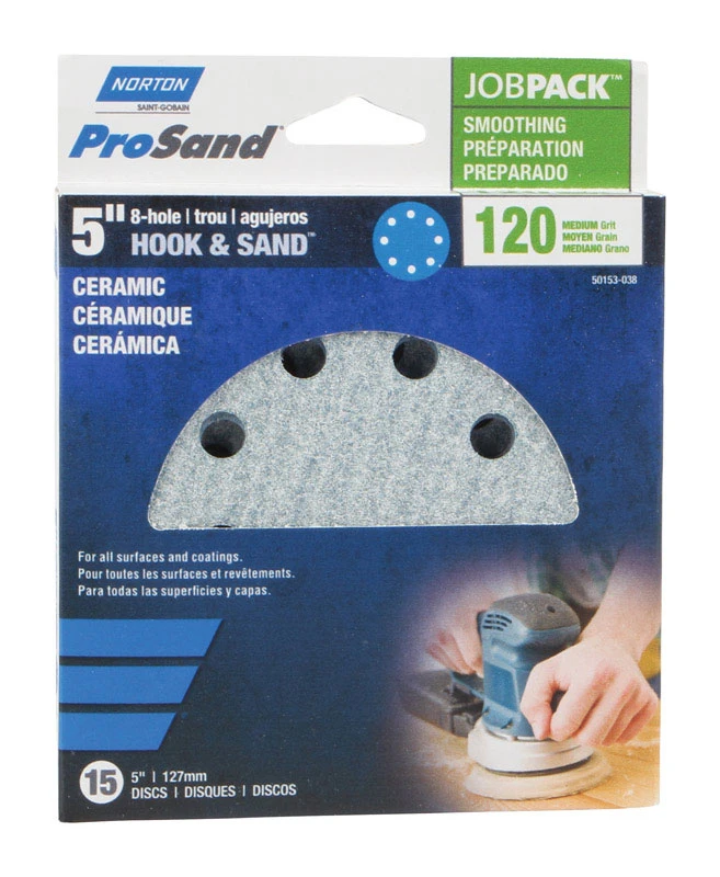 8-Hole Ceramic Sanding Discs, 120 Grit, 5-In., 15-Pk.