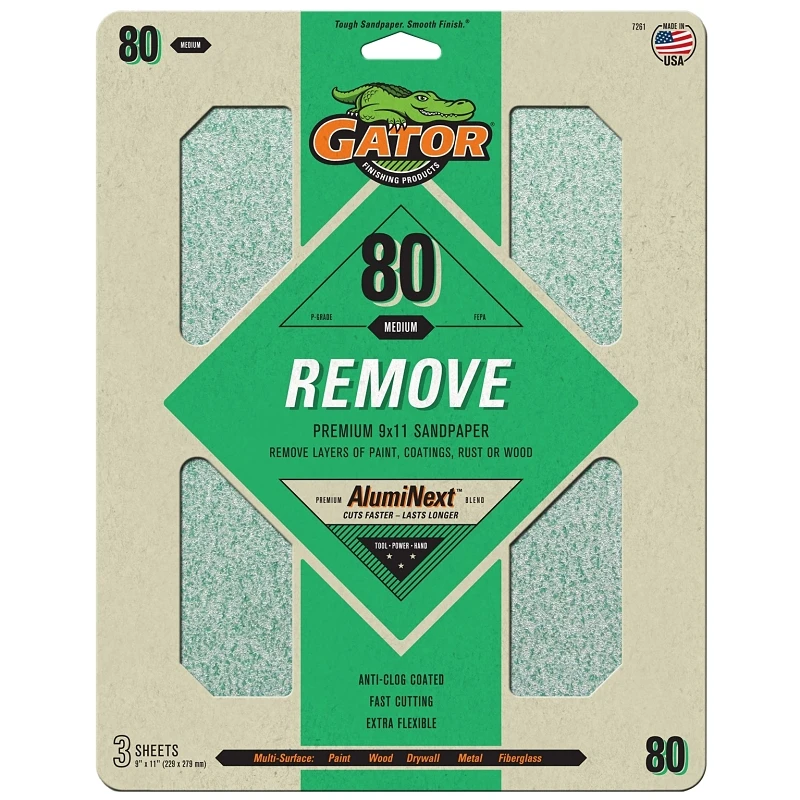 Sandpaper Sheet, 80-Grit, 9 x 11 In., 3-Pk.