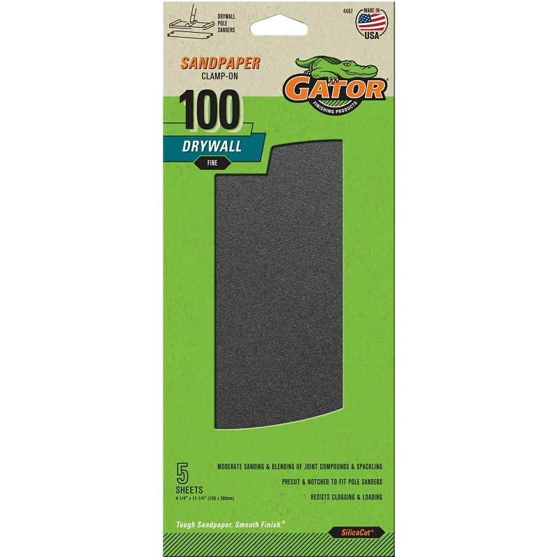 Drywall Paper, Fine 100 Grit, 4.25 x 11.25-In., 5-Pk.
