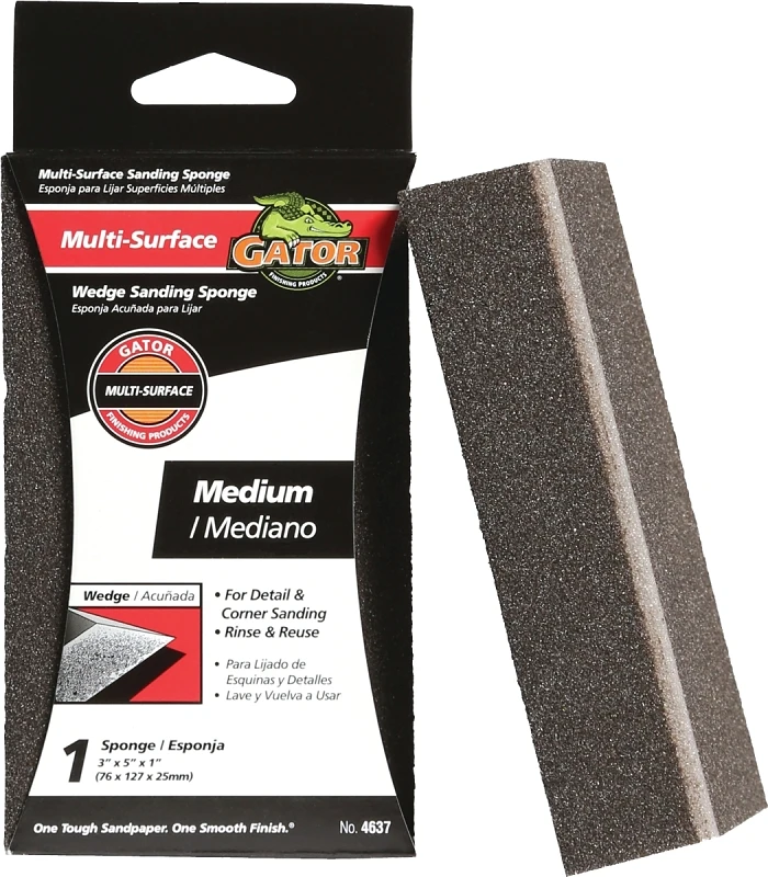 Medium Wedge Sanding Sponge 3" X 5" X 1" For Wood, Metal, And Drywall