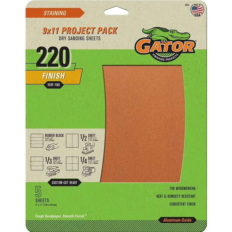Sandpaper, Extra Fine 220-Grit, 9-In. x 11-Ft., 5-Pk.