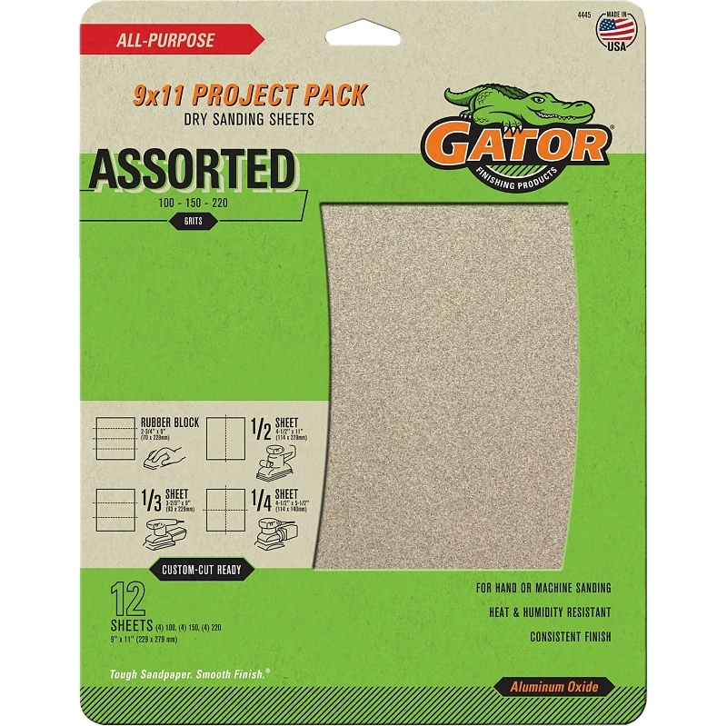 Sandpaper, Assorted Grit, 9 x 11-In., 12-Pk.