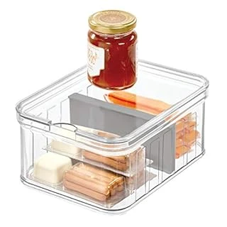 Crisp Plastic Refrigerator Bin With Adjustable Divider & Lid, Bpa-free, 8.35" X 6.4" X 3.95"