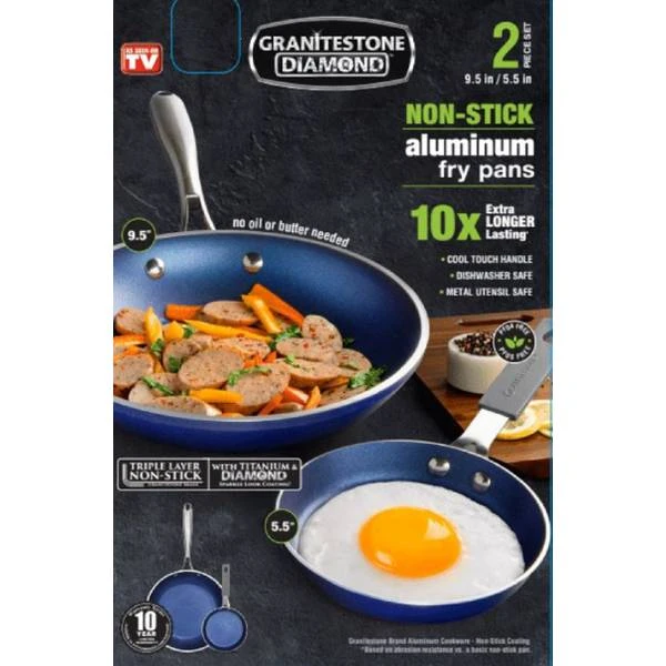 2-Pc. Blue Non-Stick Aluminum Fry Pans, 5.5- & 9.5-In.