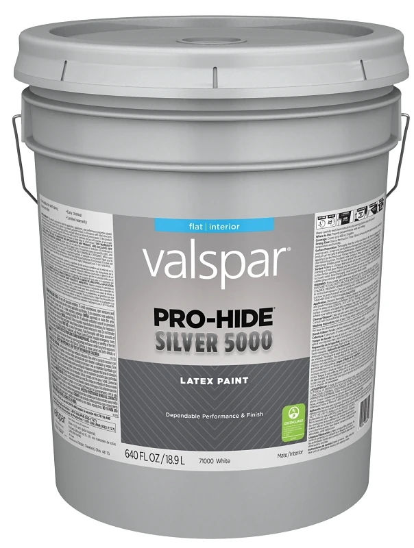 Pro-hide Silver 5000 Latex Flat Interior Wall Paint, White Base, 5 Gallon