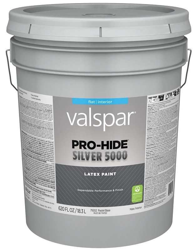 Pro-hide Silver 5000 Latex Flat Interior Wall Paint, Pastel Base, 5 Gallon