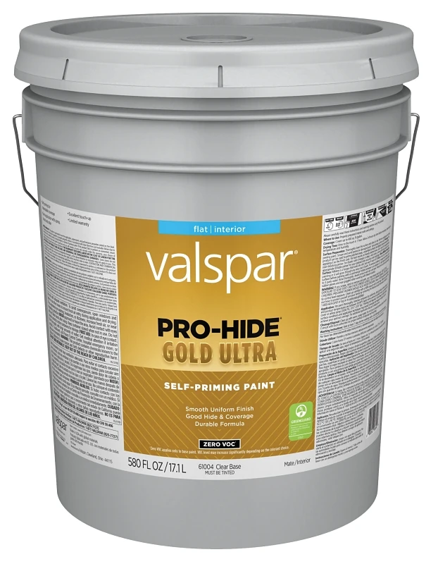 Pro Hide Gold Ultra Zero Voc Flat Interior Paint, Clear Base, 5 Gallon