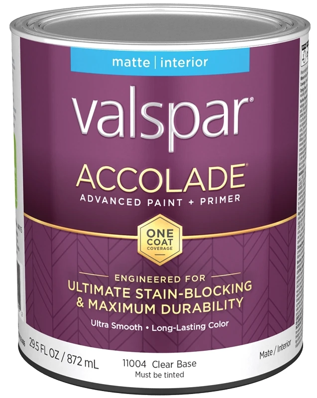 Accolade Super Premium 100% Acrylic Paint & Primer Matte Interior Wall Paint, Clear Base, 1 Quart