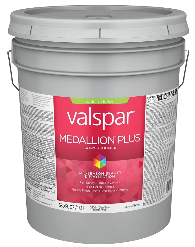 Premium Satin Exterior Paint & Primer, Clear Base, 5 Gallon