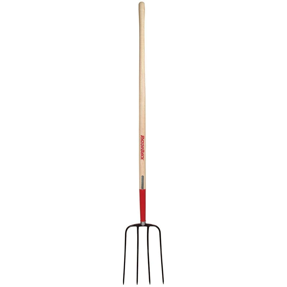 9 Inch Forged Steel Manure Fork With 4 Tines And 54 Inch Wooden Handle