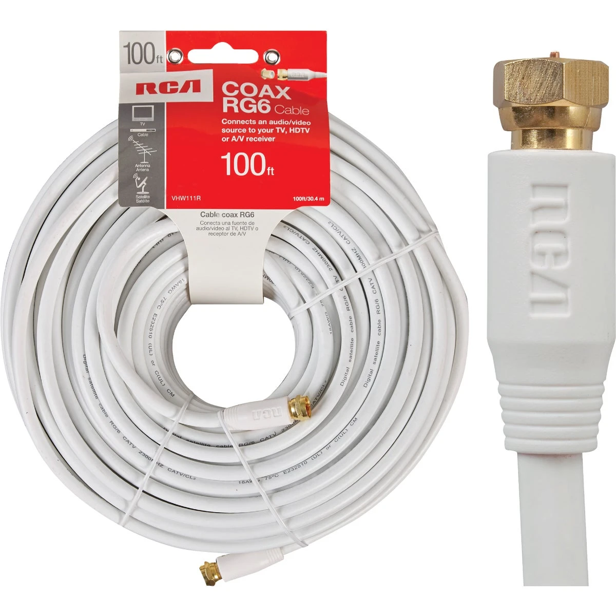 100 Ft. White Digital Rg6 Coaxial Cable With F-connectors