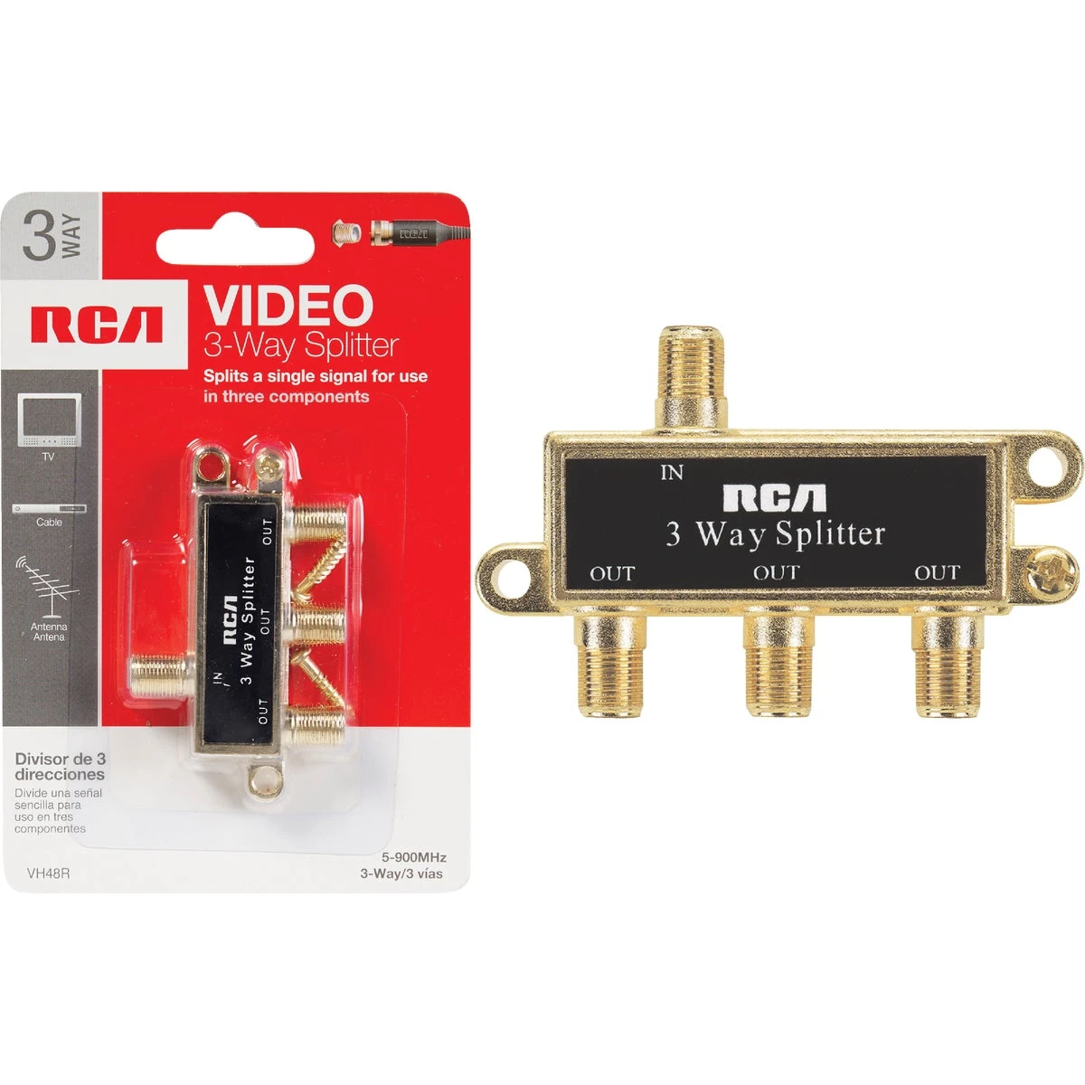 Vh48r 3-way Coaxial Splitter For Cable Tv, Antenna, And Vcr Connections